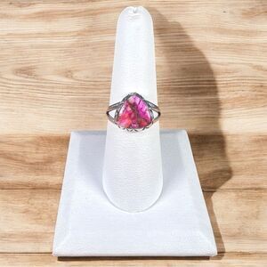 Triangle Pink Kingman Turquoise Ring Solid Sterling Silver Ring - Sz 7.5